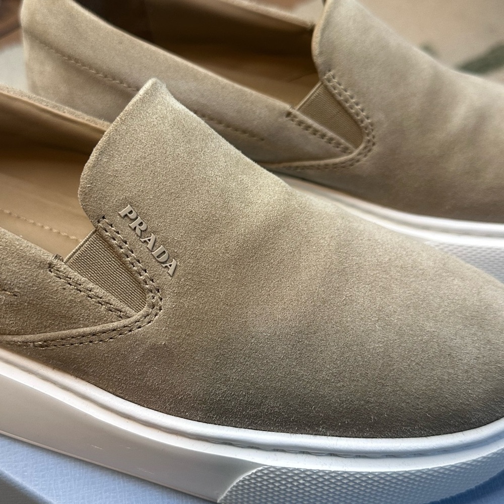 Prada Taupe Suede Slip-On Sneakers - Picture 2 of 16